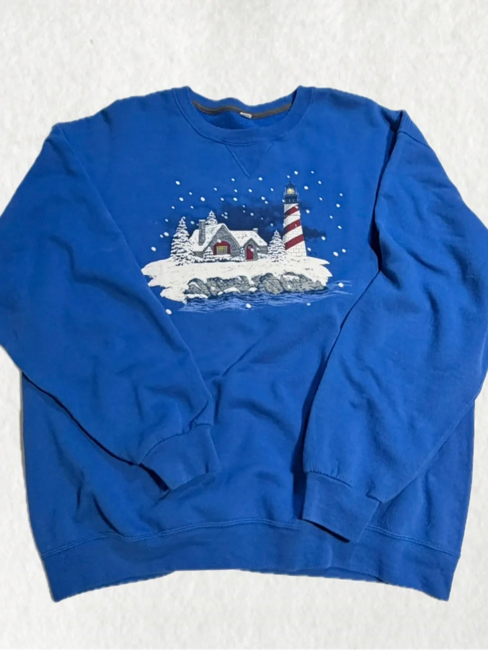 VINTAGE‎ 80s 90s lighthouse winter Christmas graphic crewneck sweatshirt sweater